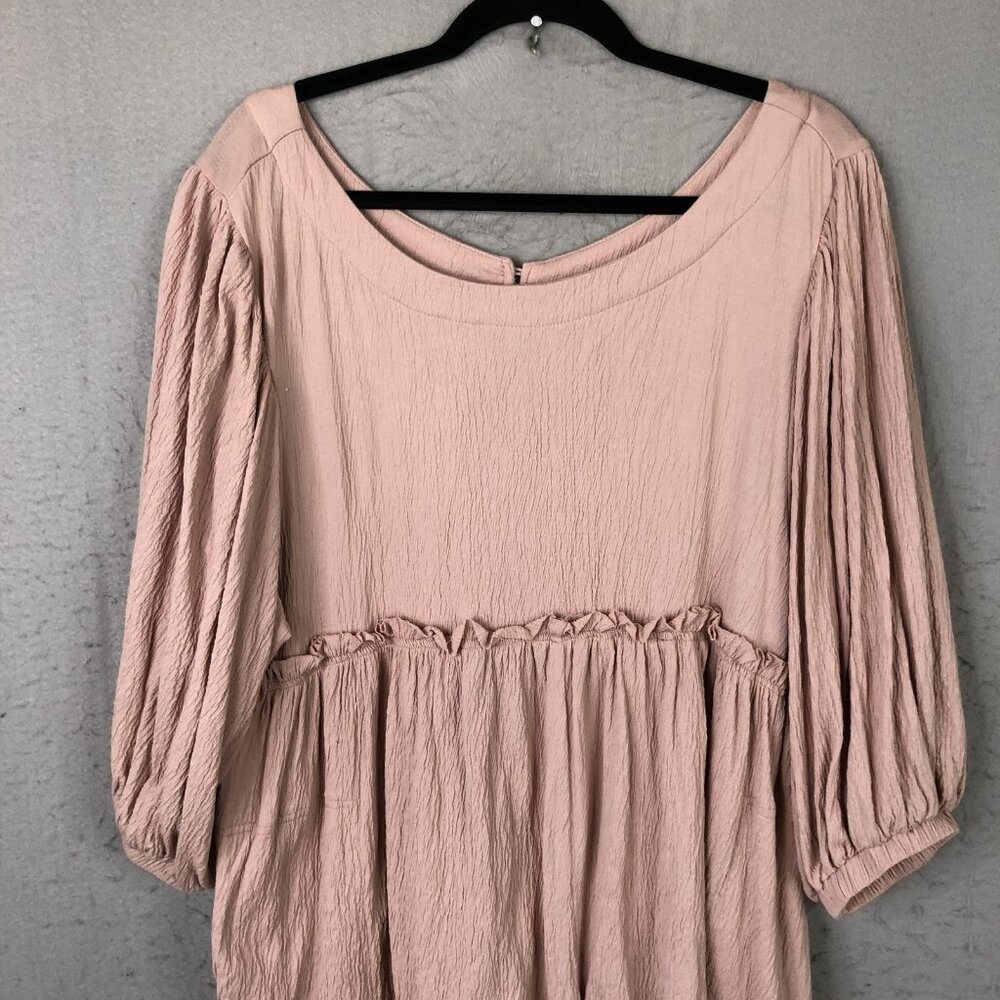 Mable Dress Women M Pink Crinkle Trapeze Boho 3/4 Balloon Sleeve Babydoll Y2K - Picture 8 of 16